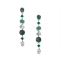 Green Multi Stone Long Dangling Post Earrings