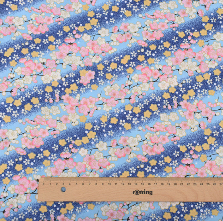 Japanese Floral Cotton Fabric with Wind Stamping