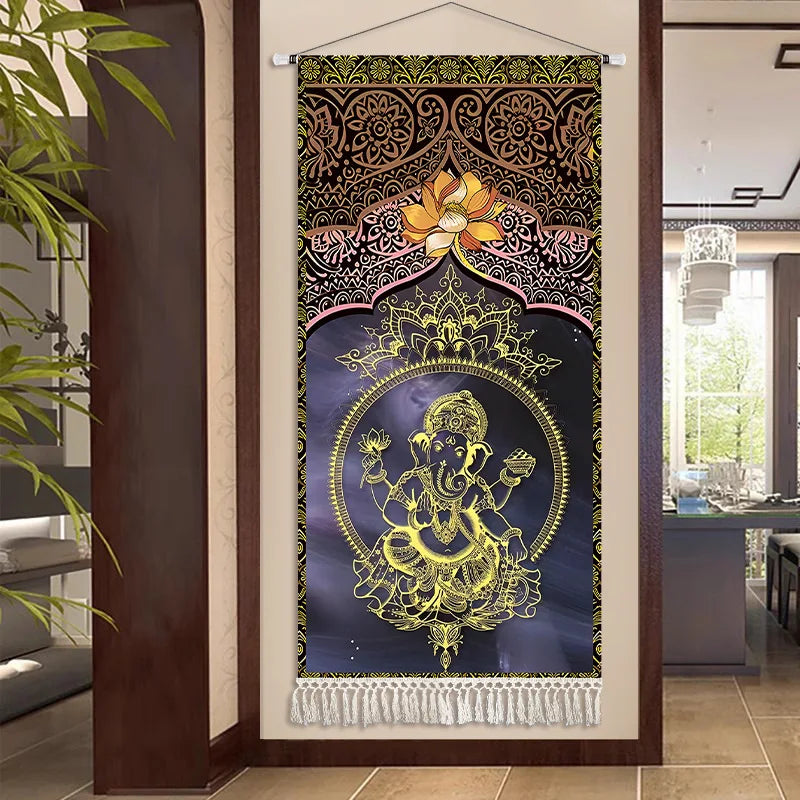 Thai Zen Elephant Soft Fabric Hanging Painting Corridor Decorative Painting Wall Hanging Cloth Living Room Mural Anime Poster