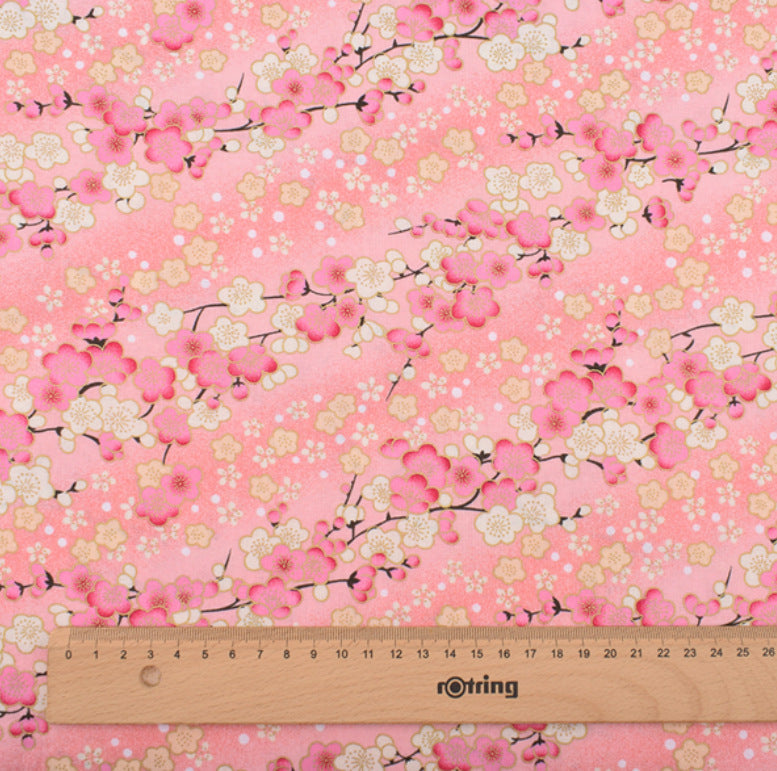 Japanese Floral Cotton Fabric with Wind Stamping