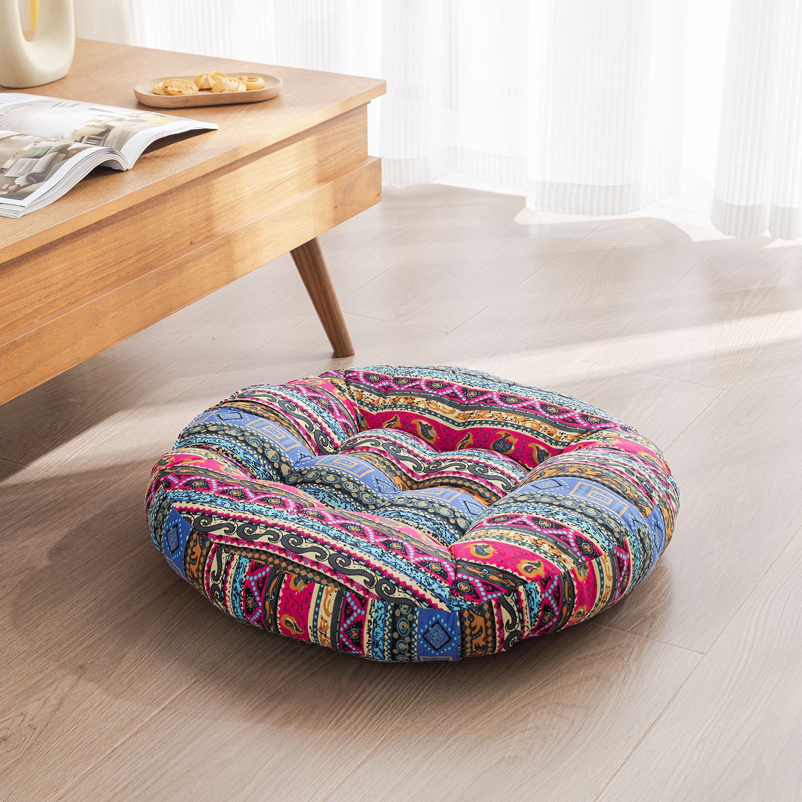 Japanese-Style Cotton Futon Floor Cushion (Round or Square)