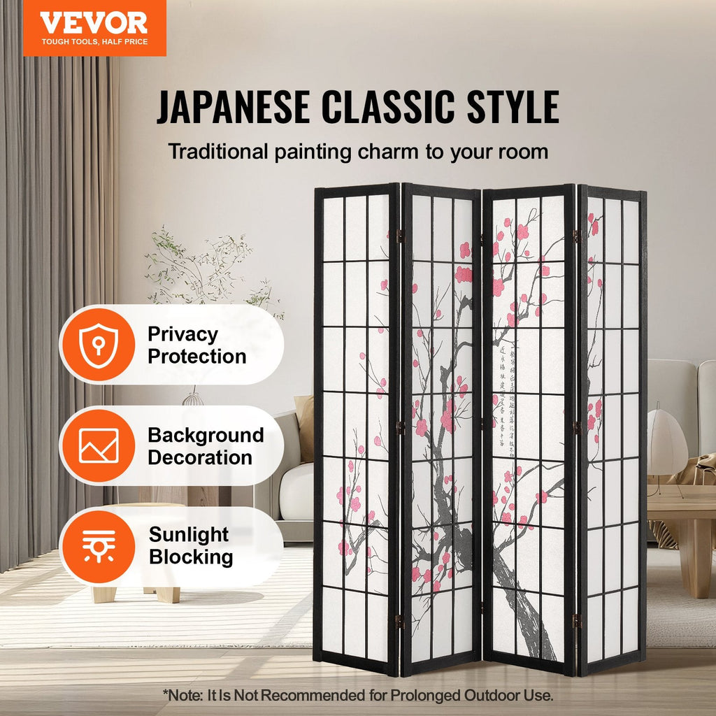 4 Panel Wood Japanese Room Divider Screen for Room Separation Home Office Restaurant & Bedroom