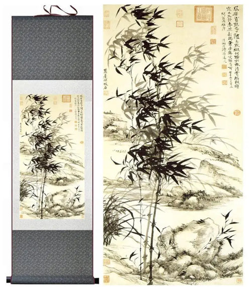 Bamboo painting Chiense characters and Flower  painting  Home Office Decoration Chinese scroll paintingPrinted painting