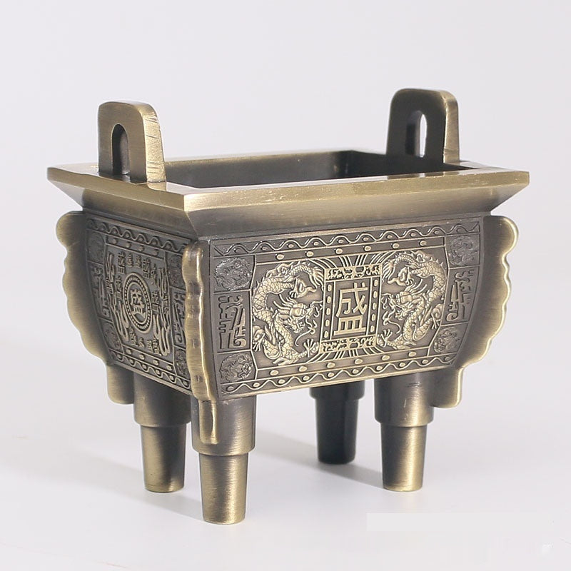 Antique-Style Rectangular Alloy Incense Burner