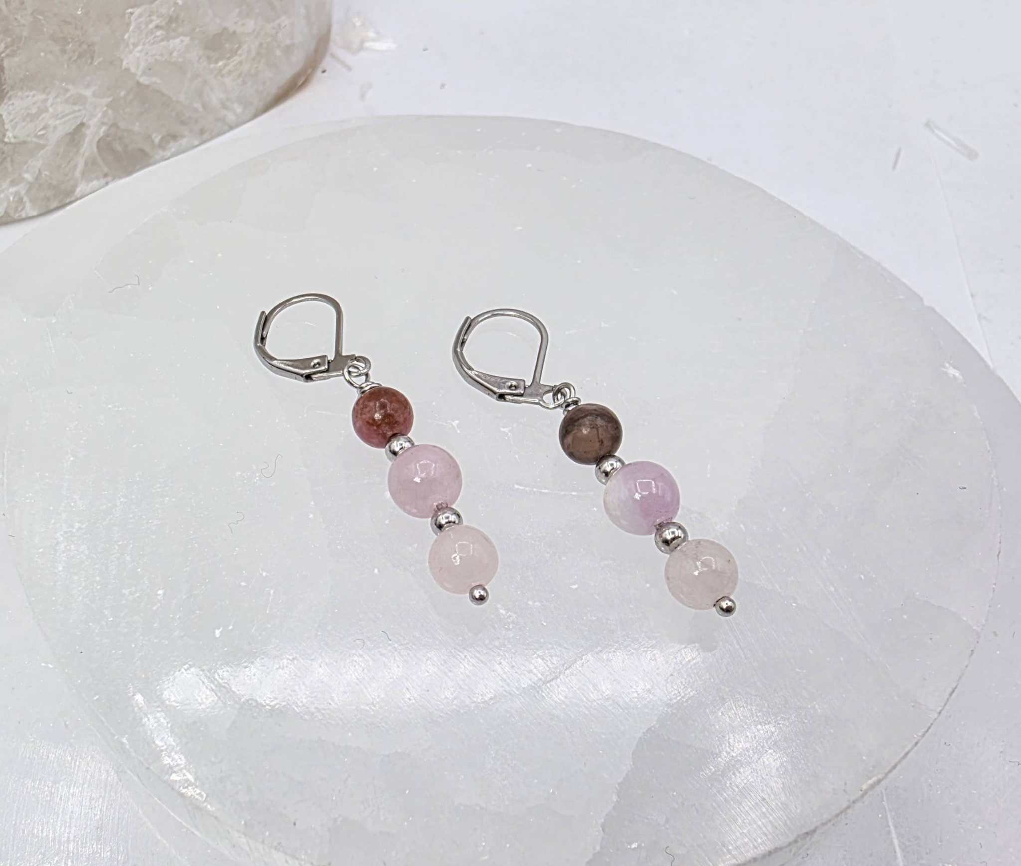 I AM ENOUGH -Kunzite, Rose Quartz, Rhodonite Gem Jewelry Set