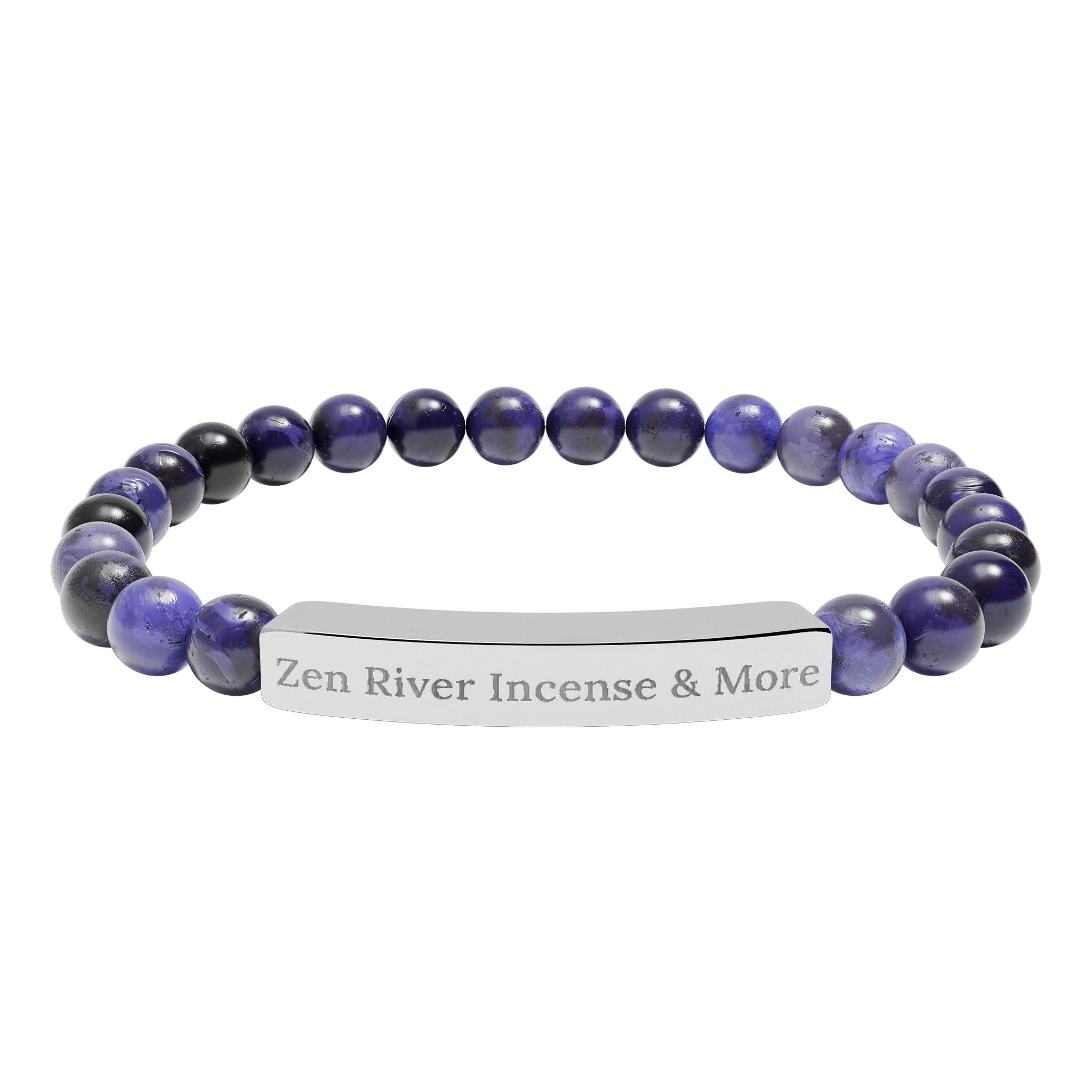 Natural Stone Bead Bracelet w/ Engraved Bar — ZRI Store Name (or customize it!)