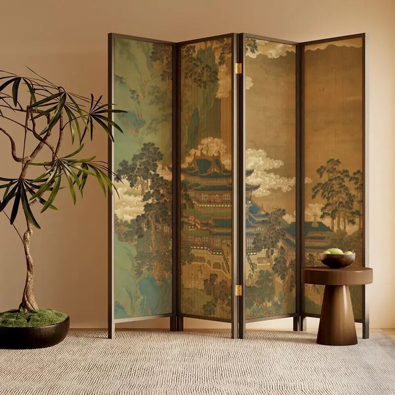 New Chinese Zen Room Divider Screen – Wabi‑Sabi Partition with Song‑Dynasty Aesthetic