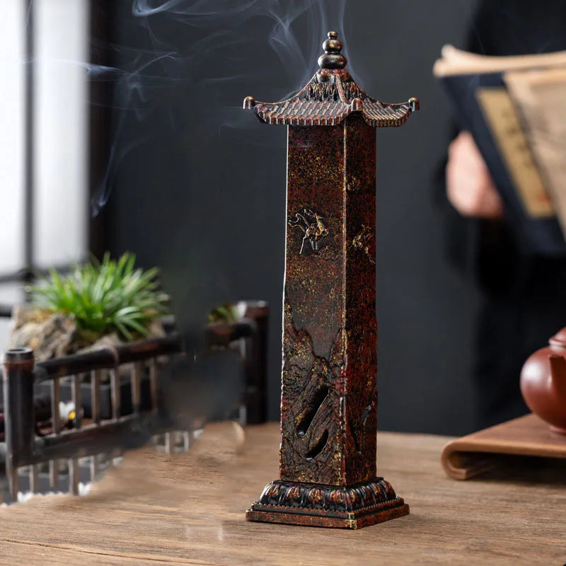 Deer Motif Pagoda Tower Incense Burner