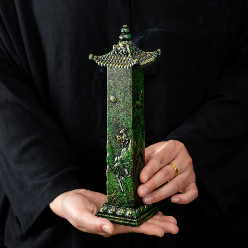 Deer Motif Pagoda Tower Incense Burner