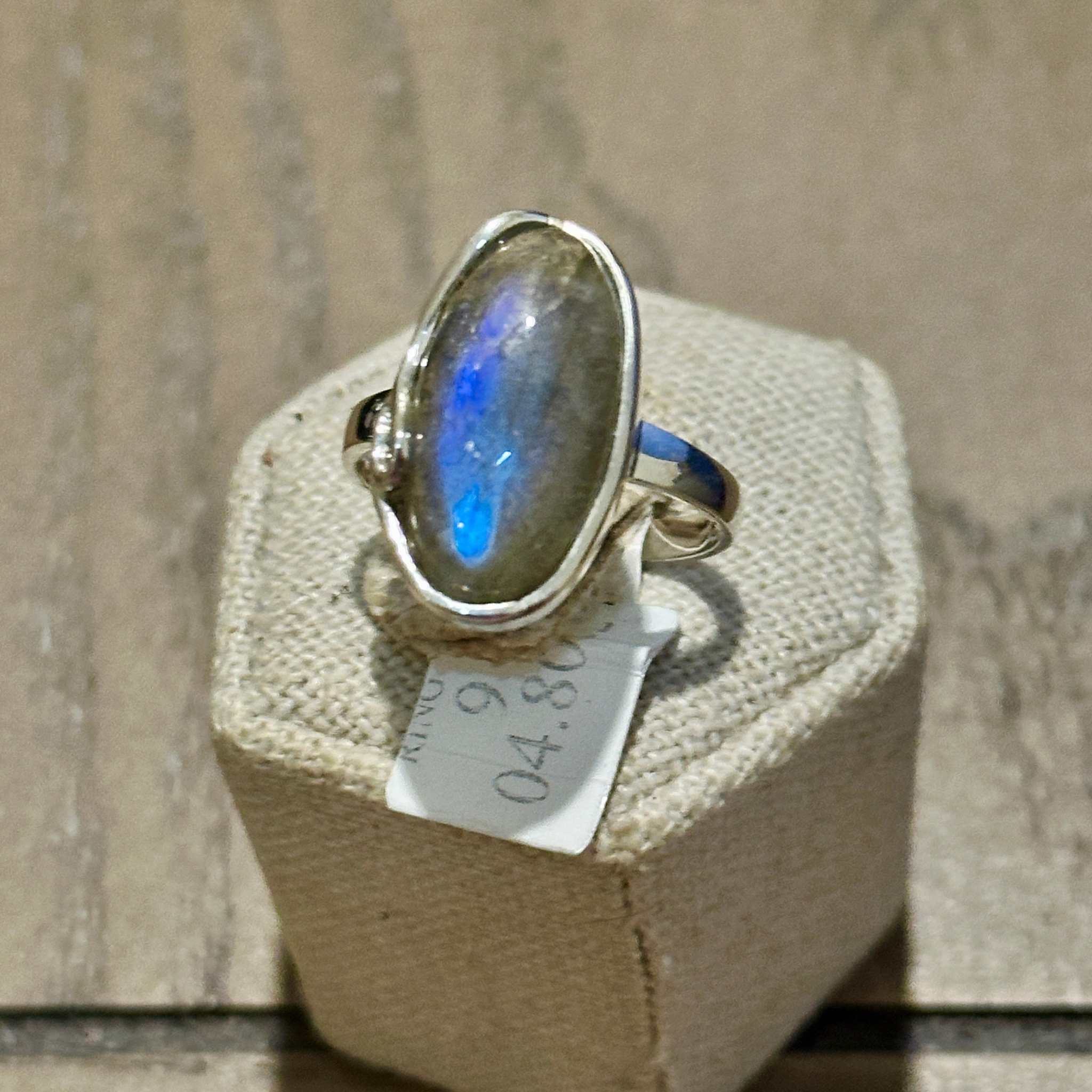 Labradorite Oval Wrapped-Band Ring – Sterling Silver – Size 5 & Size 9