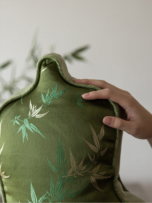 Auspicious Gourd-Shaped Velvet Throw Pillow (Bamboo Leaf)
