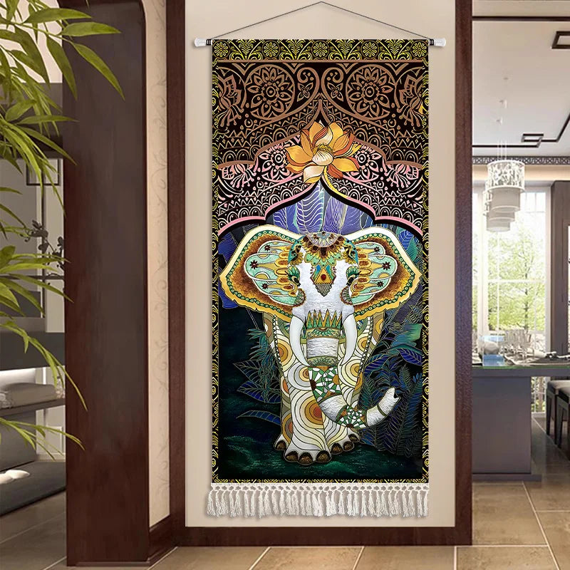 Thai Zen Elephant Soft Fabric Hanging Painting Corridor Decorative Painting Wall Hanging Cloth Living Room Mural Anime Poster