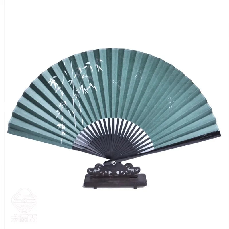 Chinese Silk Folding Fan, 7" Embroidered Bamboo, Unisex