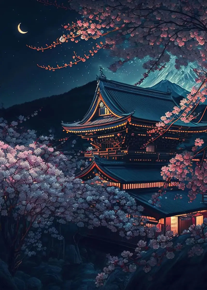Japanese Cherry Blossom Fuji Mountain Sunset Tokyo Scenery Poster HD Printed Canvas Painting Wall Art Pictures Room Home Decor