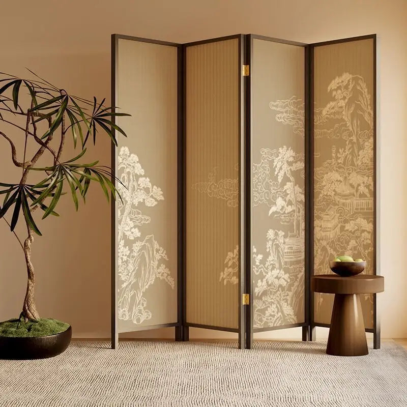 New Chinese Zen Room Divider Screen – Wabi‑Sabi Partition with Song‑Dynasty Aesthetic