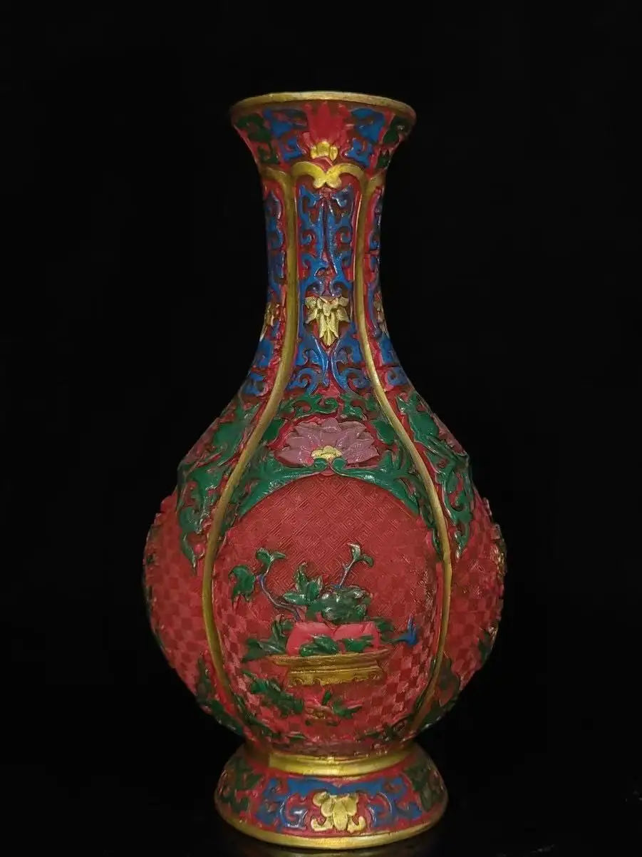 Qing-Style Lacquerware Flower & Bird Vase – 25cm (Collectible)