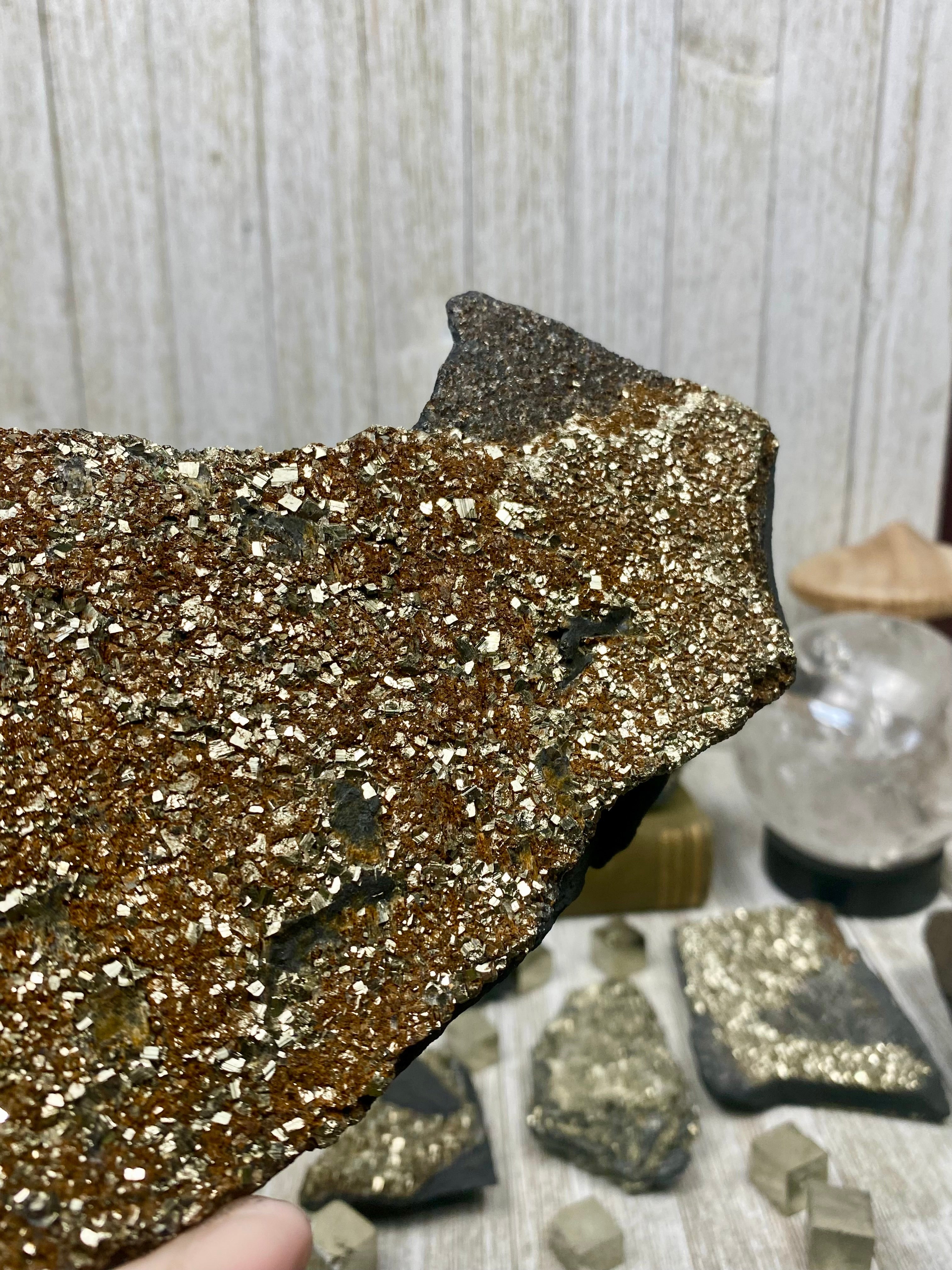 Pyrite on Shungite Raw Layered Plate | Brazil