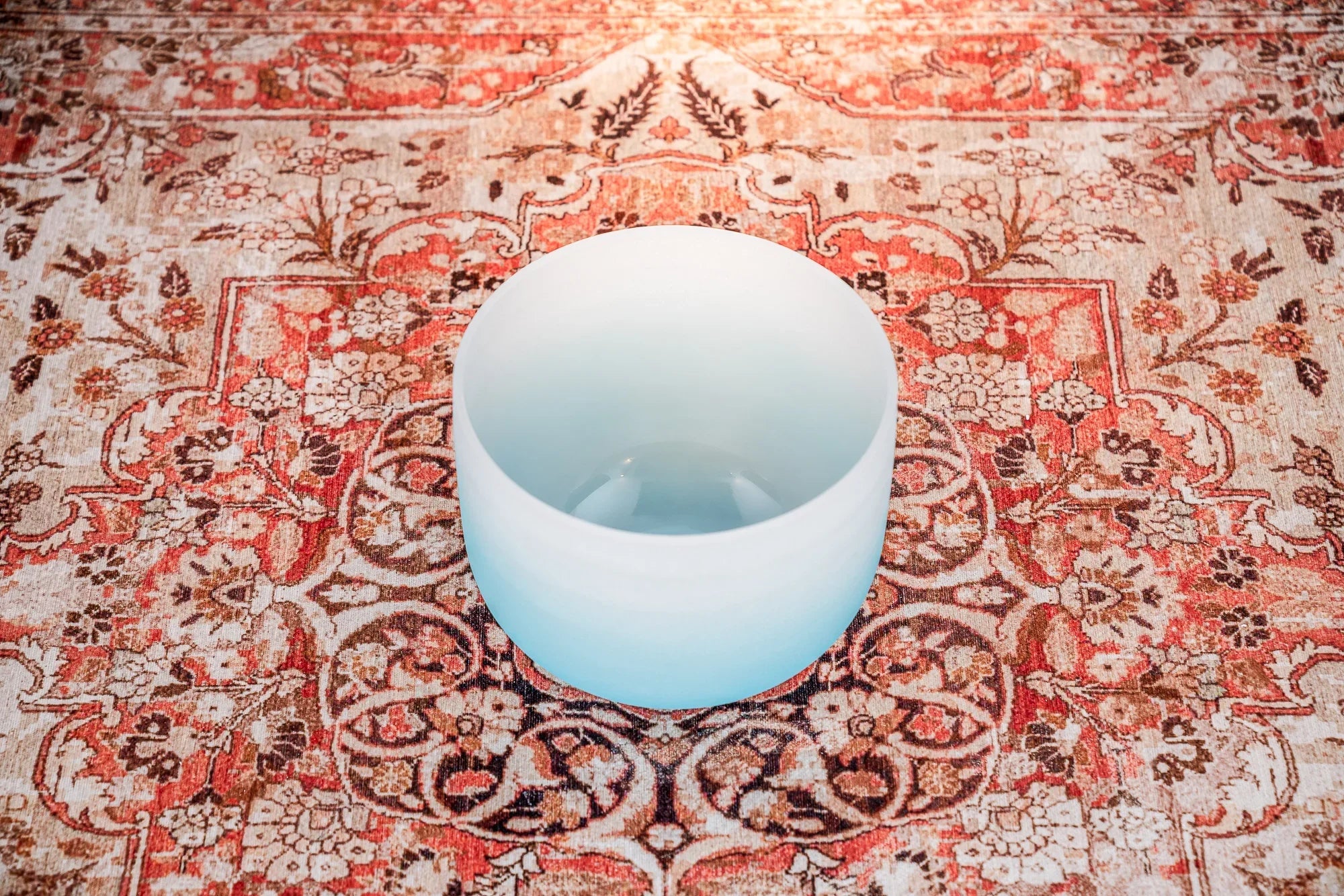 10" Color-Frosted Crystal Singing Bowl, Light Blue, Note G4, Throat Chakra