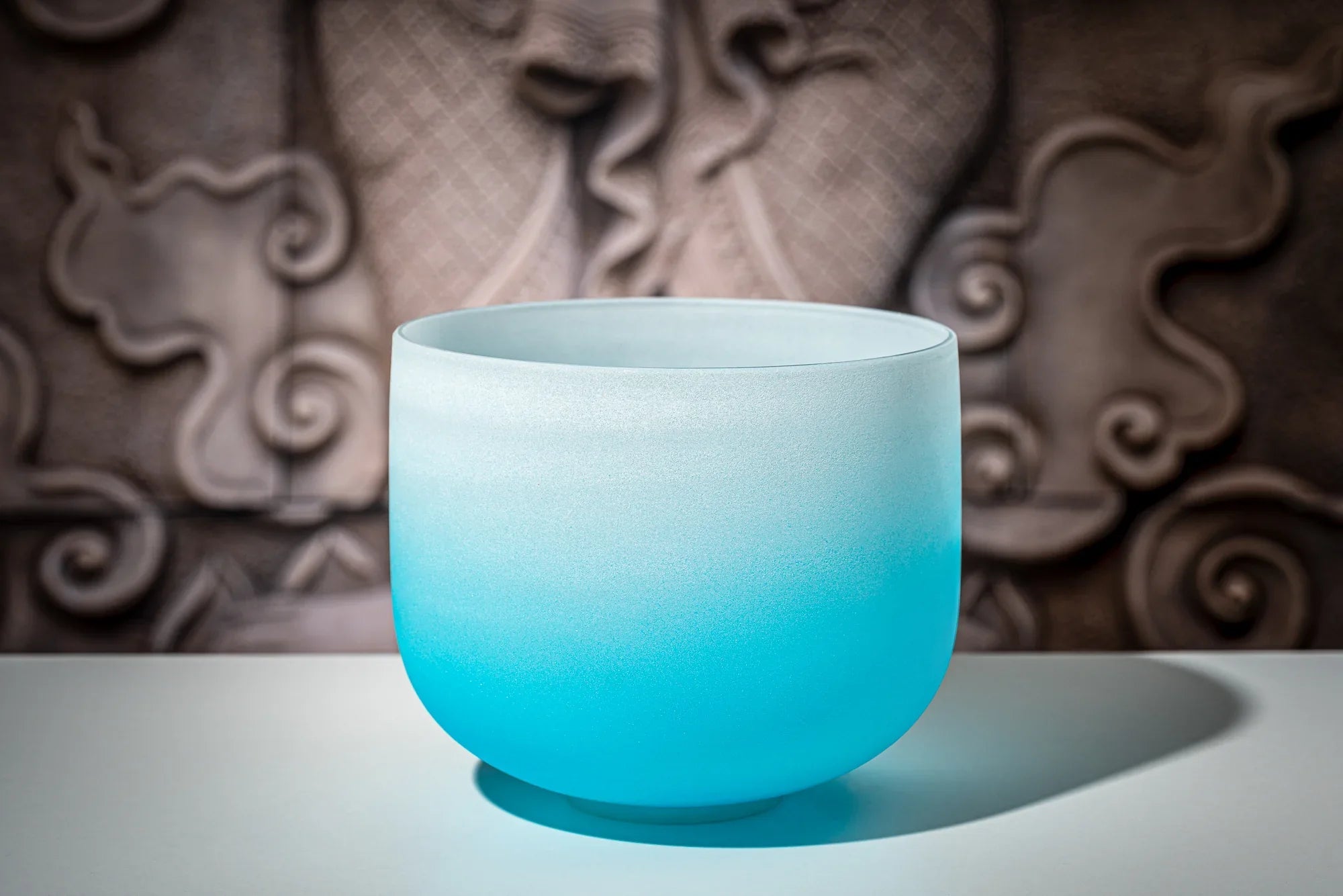 10" Color-Frosted Crystal Singing Bowl, Light Blue, Note G4, Throat Chakra