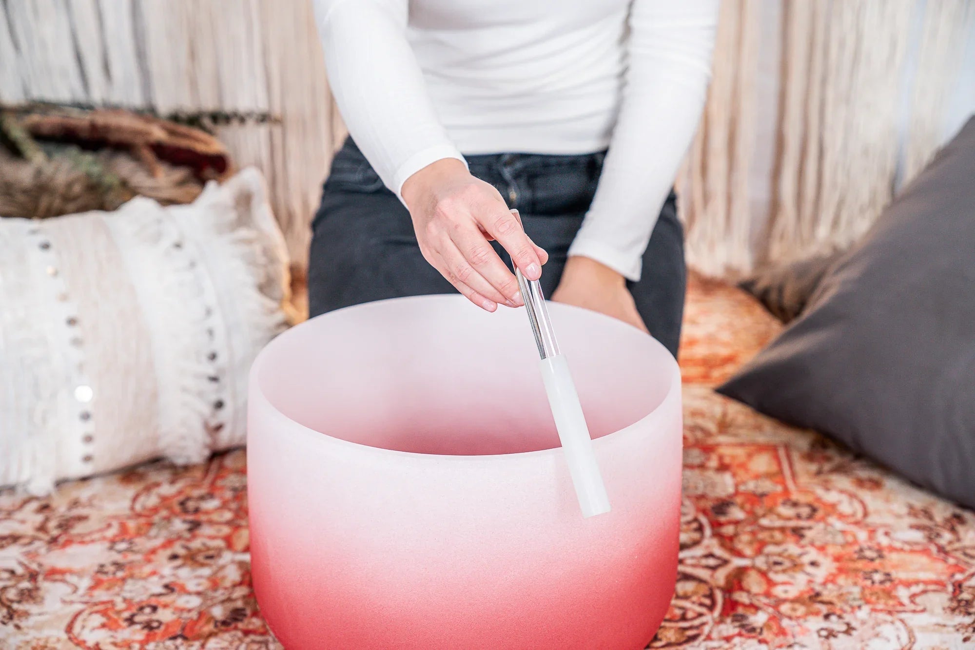 14" Color-Frosted Crystal Singing Bowl, Red, Note C4, Root Chakra