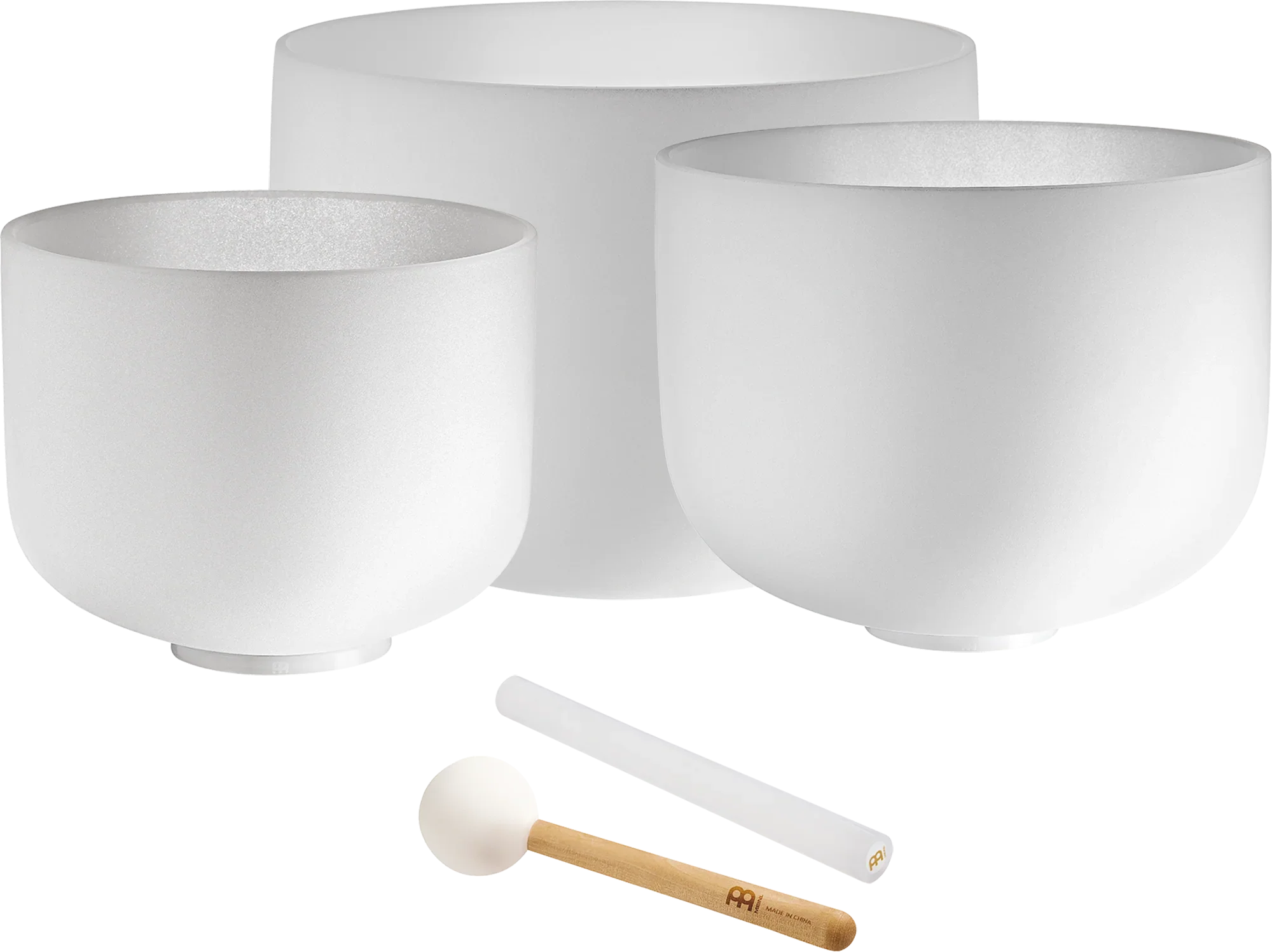 3-Piece White-Frosted Crystal Singing Bowl Set, G4/E4/C4, 432 Hz