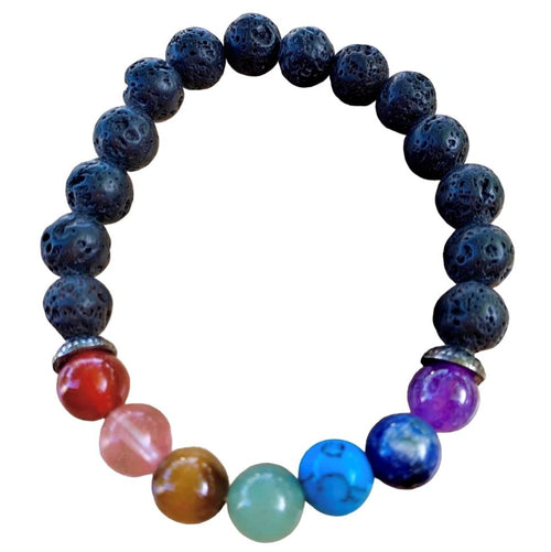 Black Lava Chakra Bracelet 8 mm Round Beads