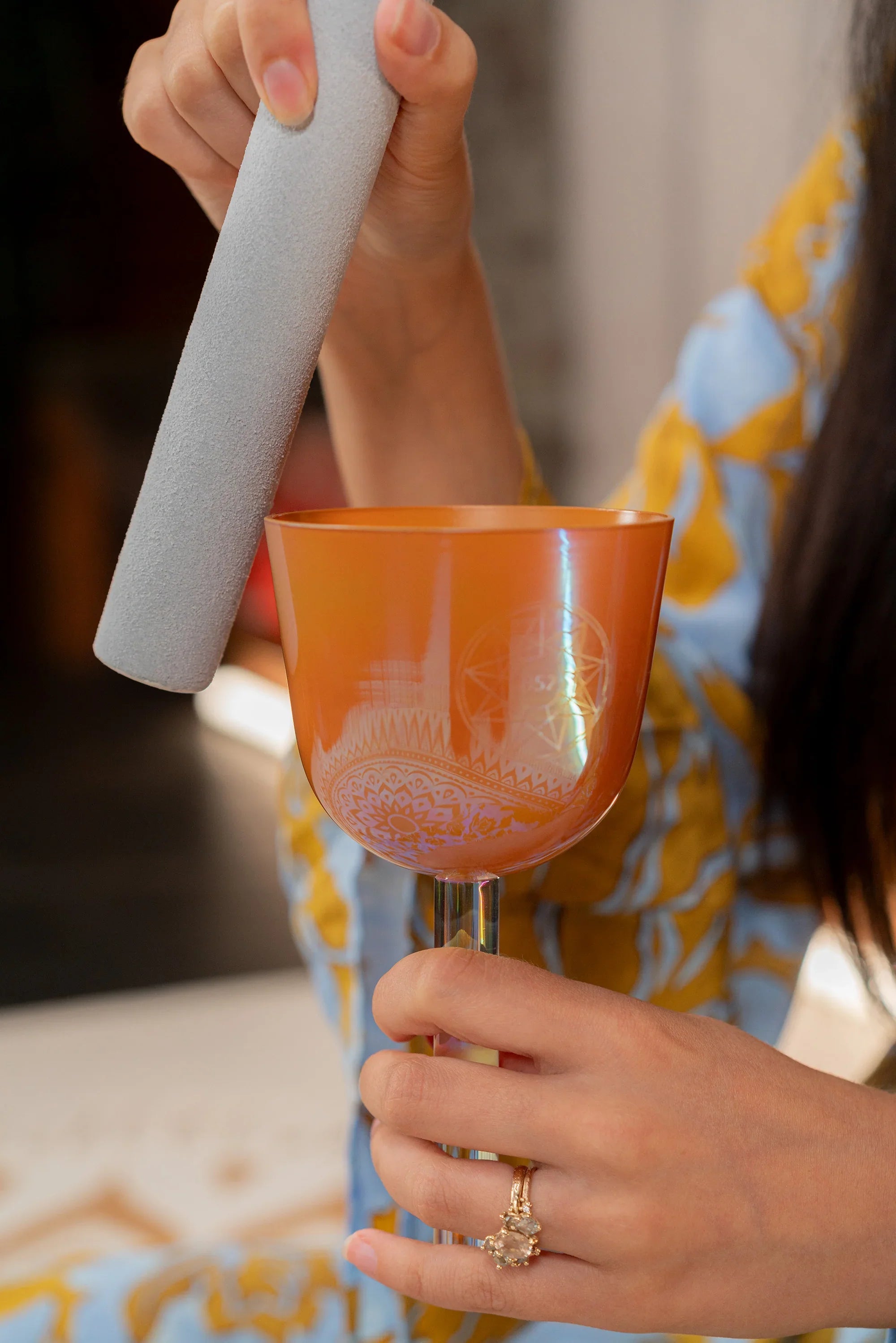 3.75" Essence Solfeggio Crystal Singing Bowl, LA 852 Hz, Mango Mojito