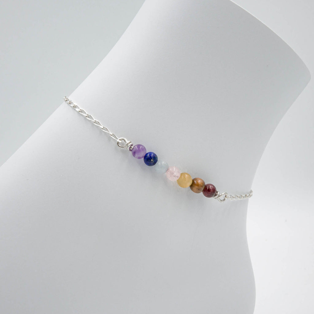Seven Chakra Stone Sterling Silver Bracelet