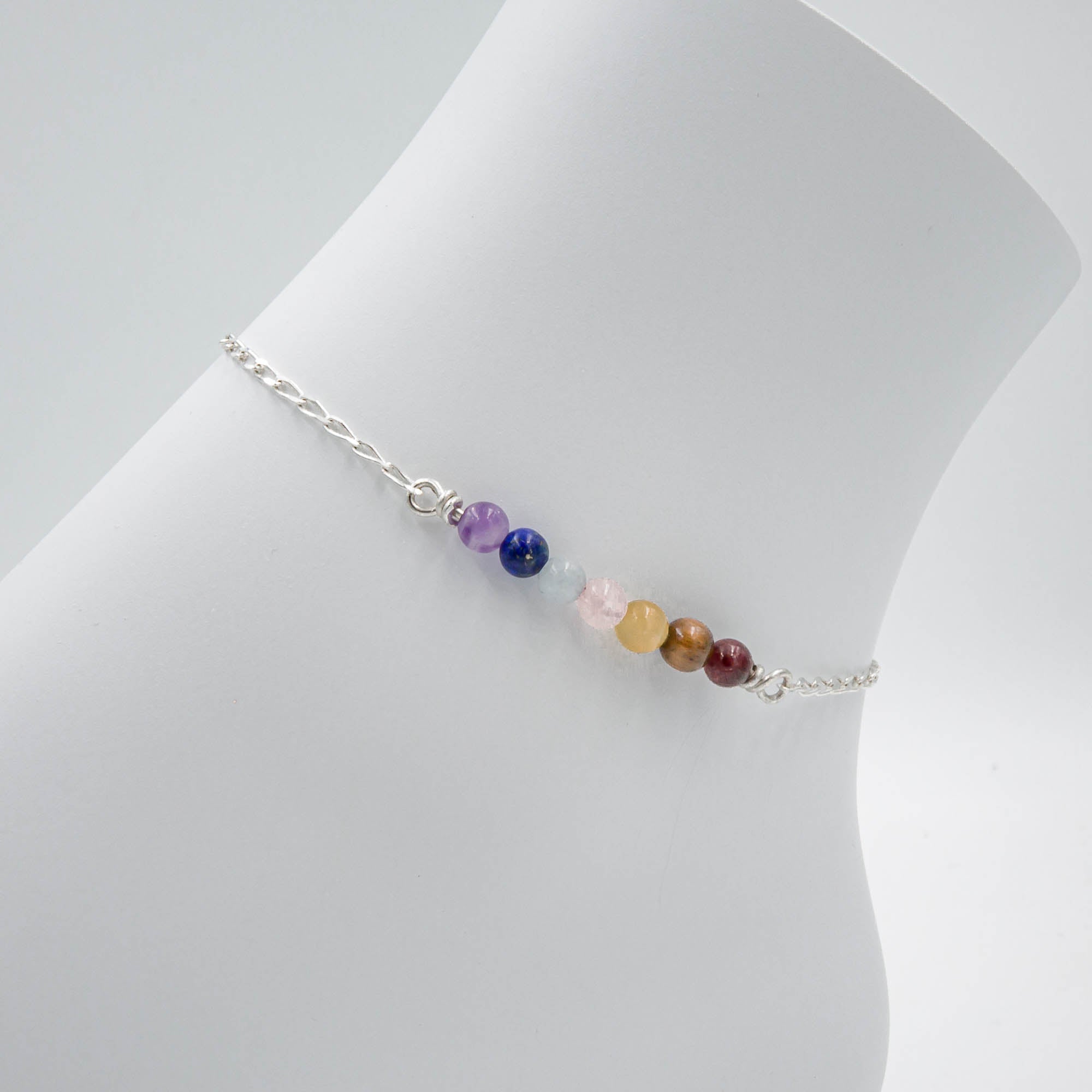 Seven Chakra Stone Sterling Silver Bracelet