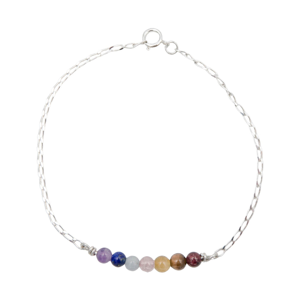 Seven Chakra Stone Sterling Silver Bar Anklet