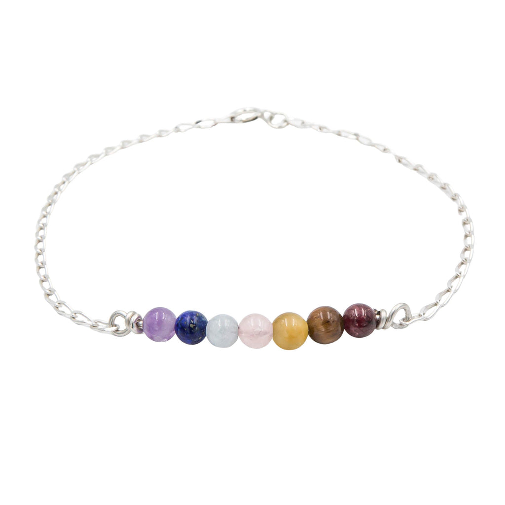 Seven Chakra Stone Sterling Silver Bracelet