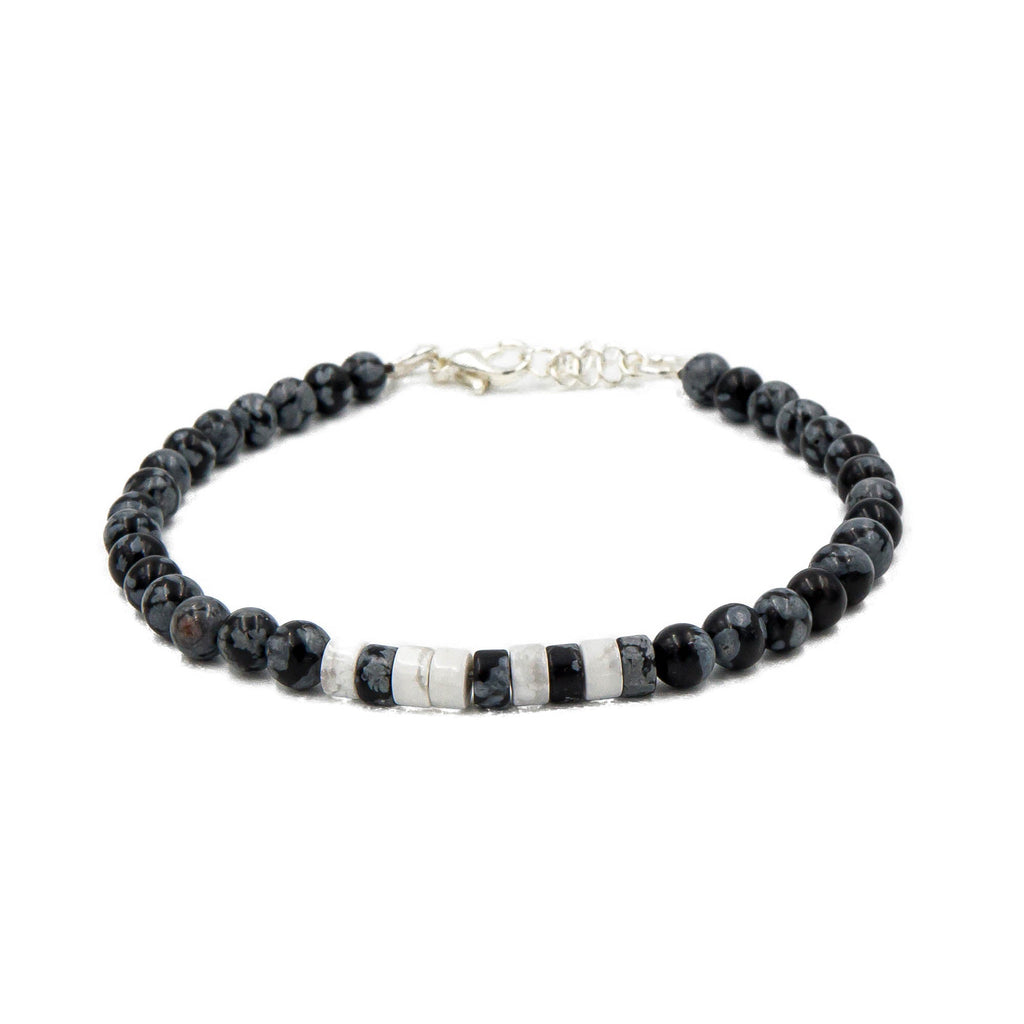 Taken Morse Code Bracelet In Snowflake Obsidian