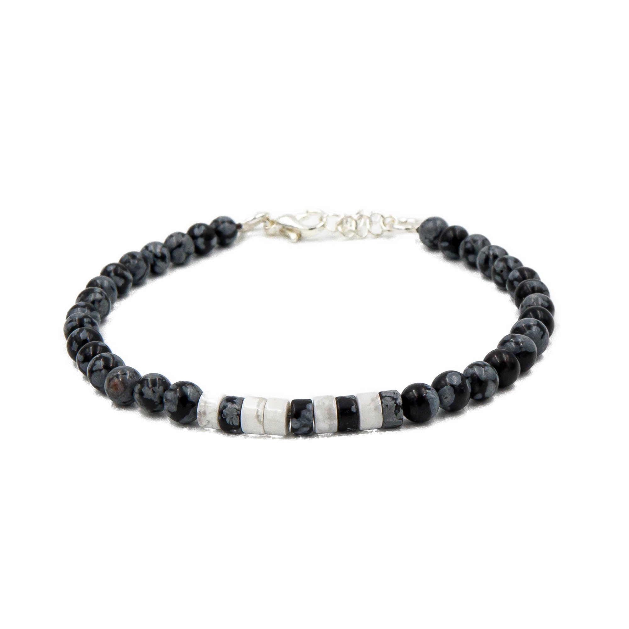 Taken Morse Code Bracelet In Snowflake Obsidian