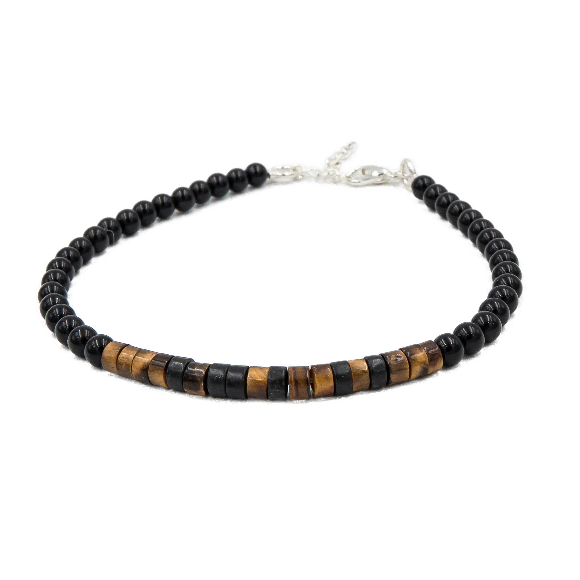 Strength Morse Code Bracelet In Tiger Eye & Onyx