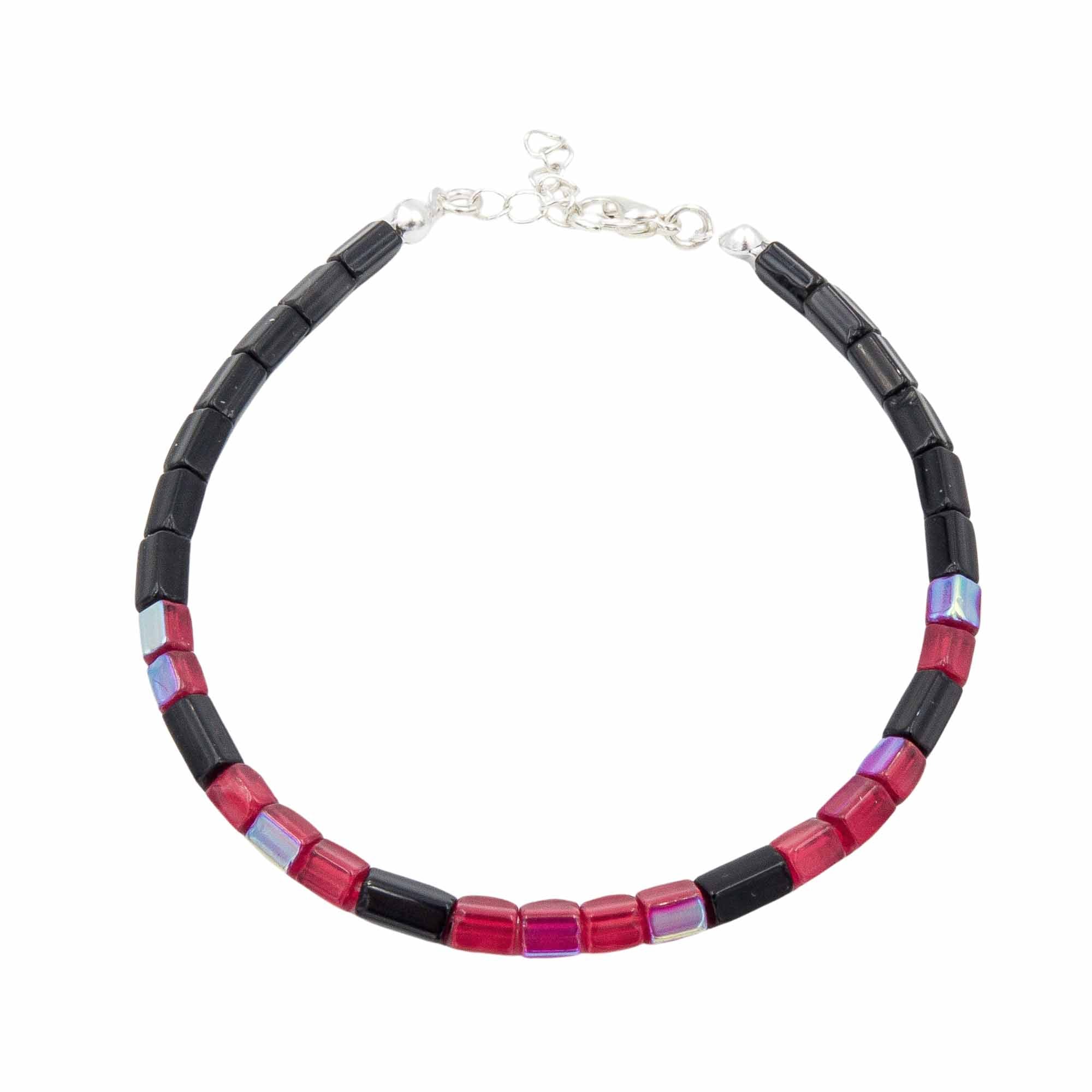 Red & Black Bracelet - Fire Polished Czech Glass
