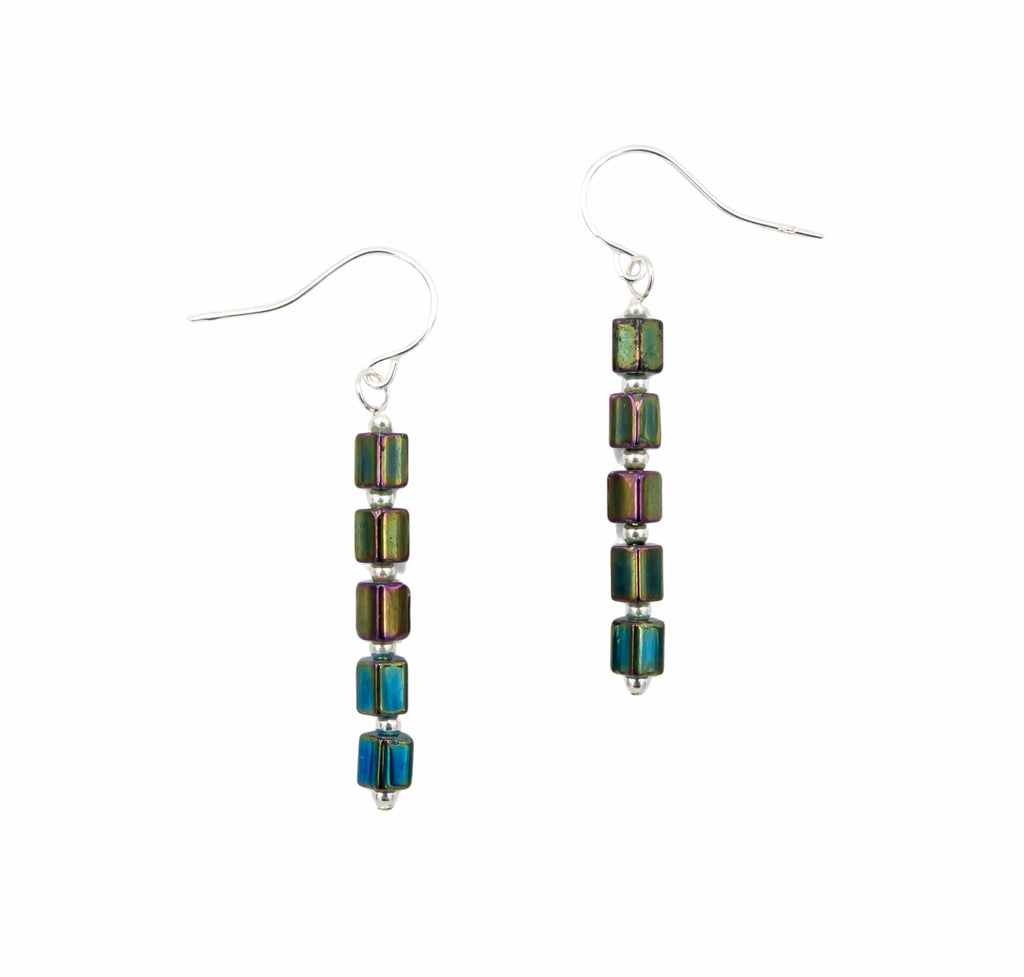 Iris Green Columns - Fire Polished Czech Glass