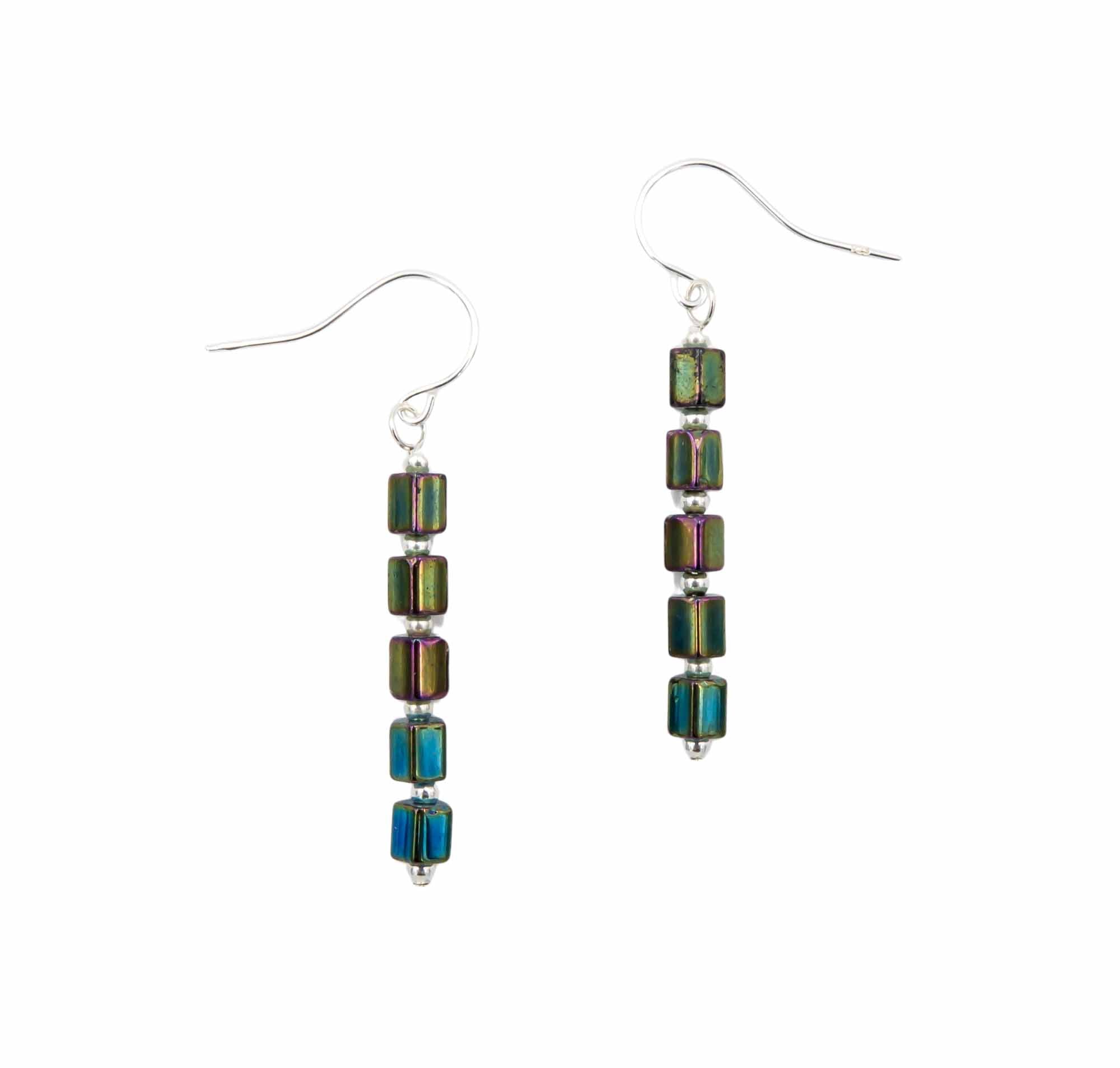 Iris Green Columns - Fire Polished Czech Glass
