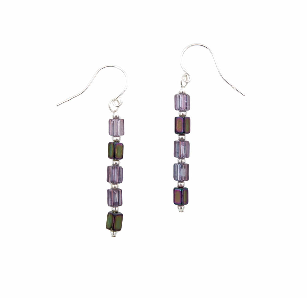 Iris Purple Columns - Fire Polished Czech Glass