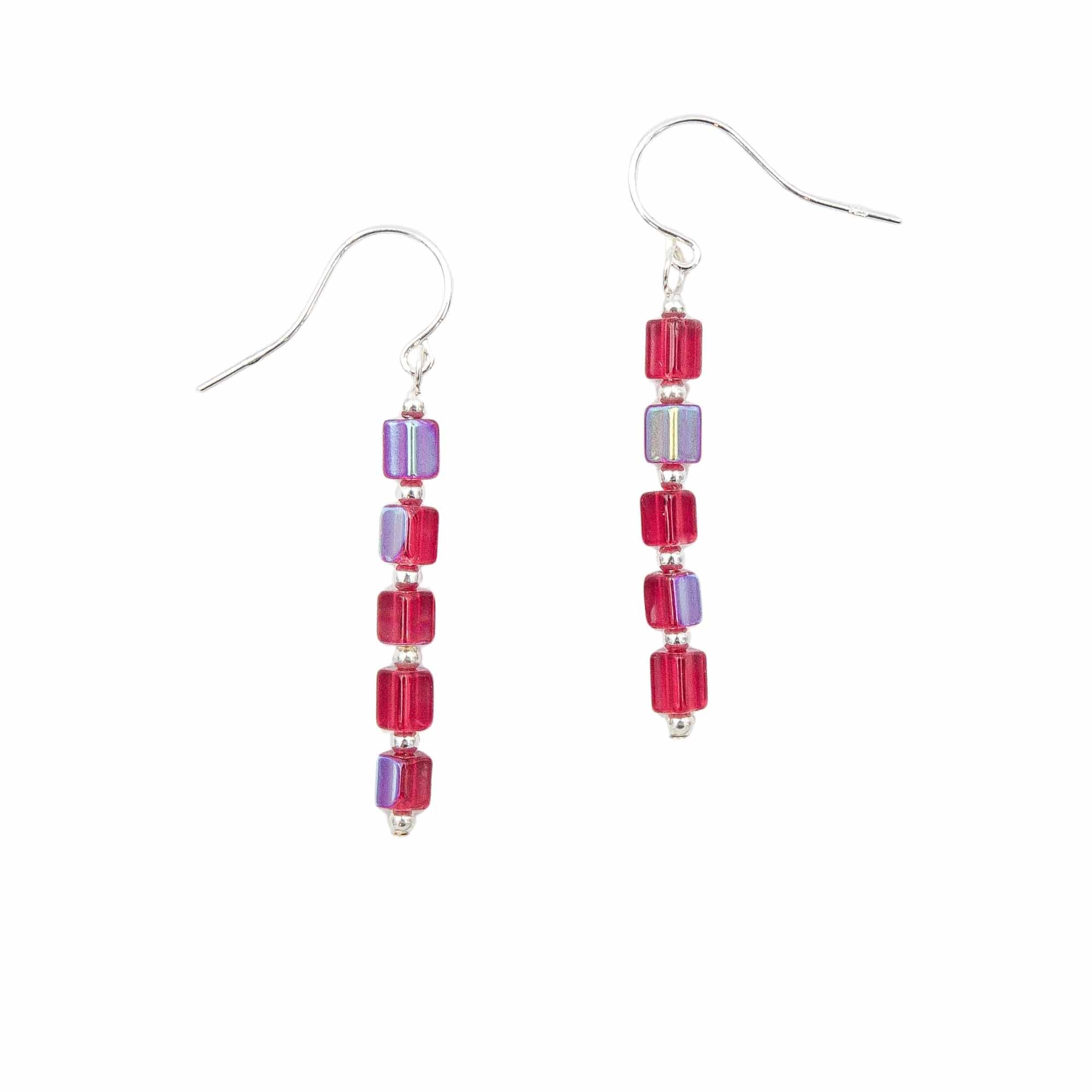Luminescent Red Columns - Fire Polished Czech Glass