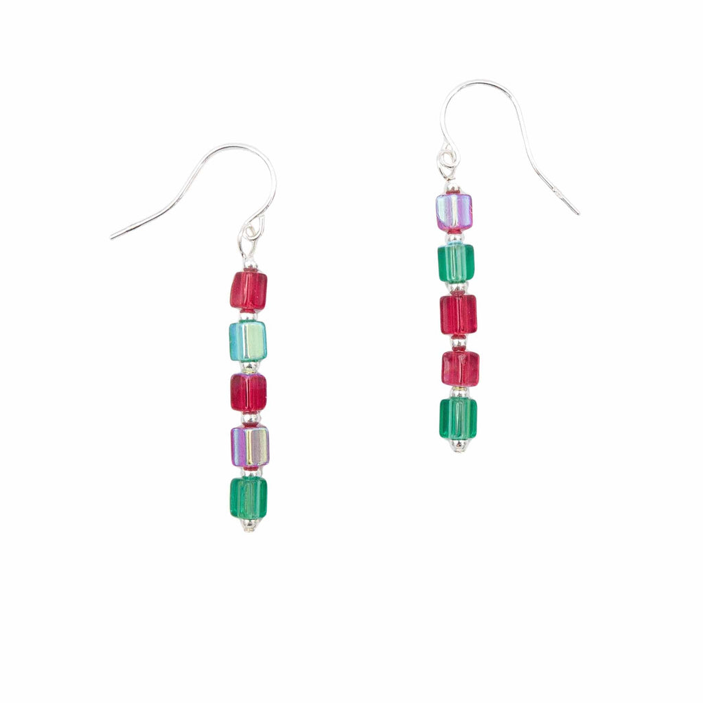 Red & Green Columns - Fire Polished Czech Glass