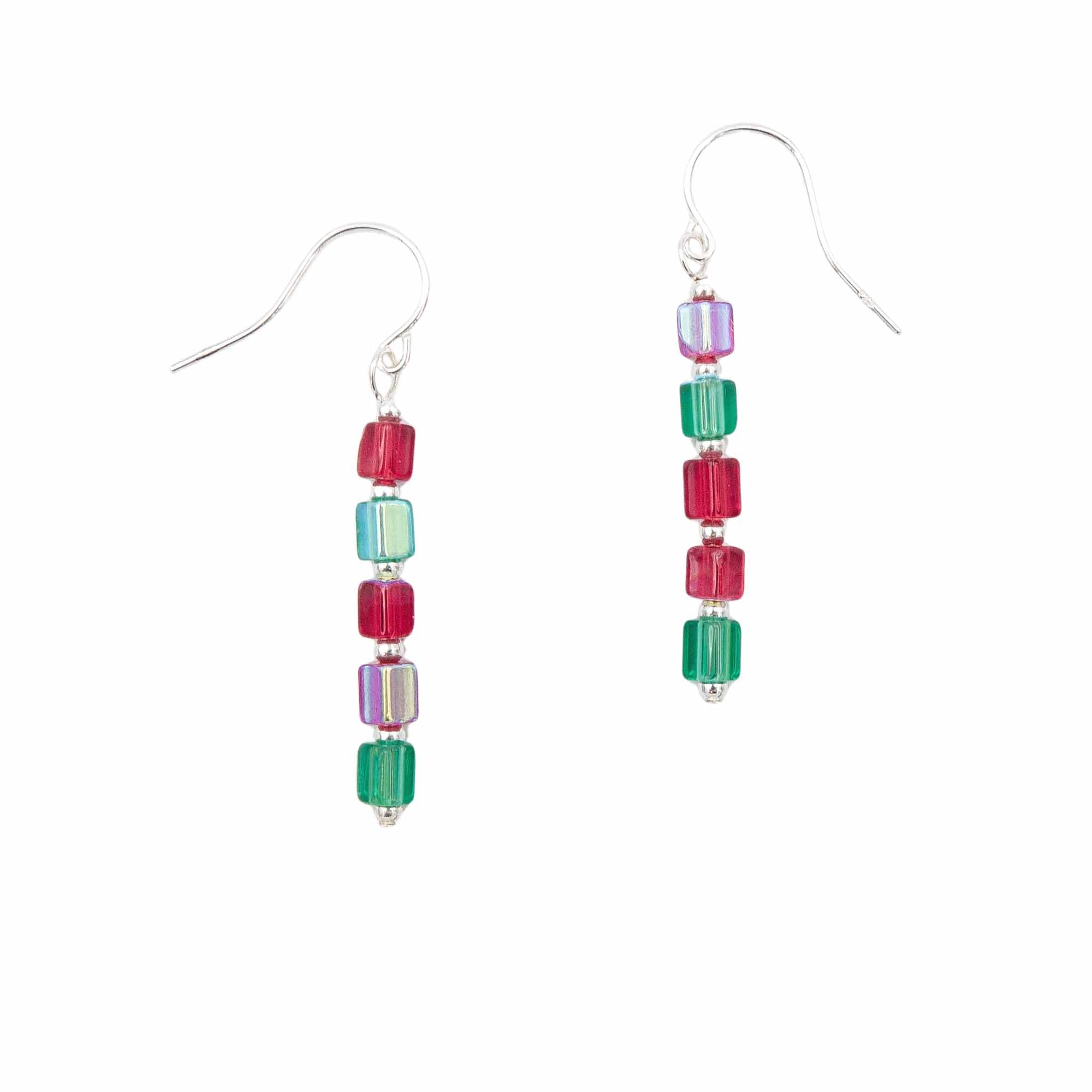 Red & Green Columns - Fire Polished Czech Glass