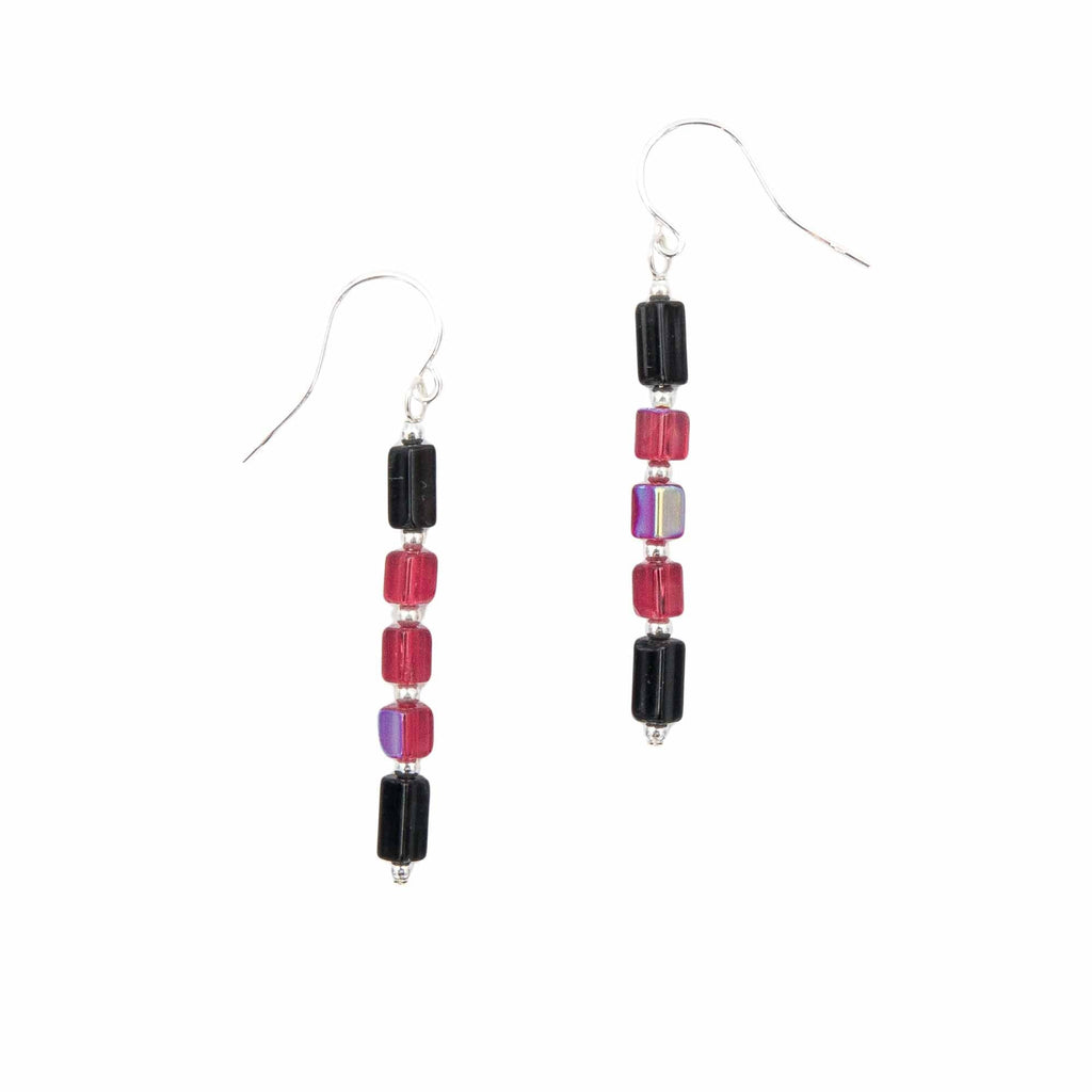 Red & Black Columns - Fire Polished Czech Glass