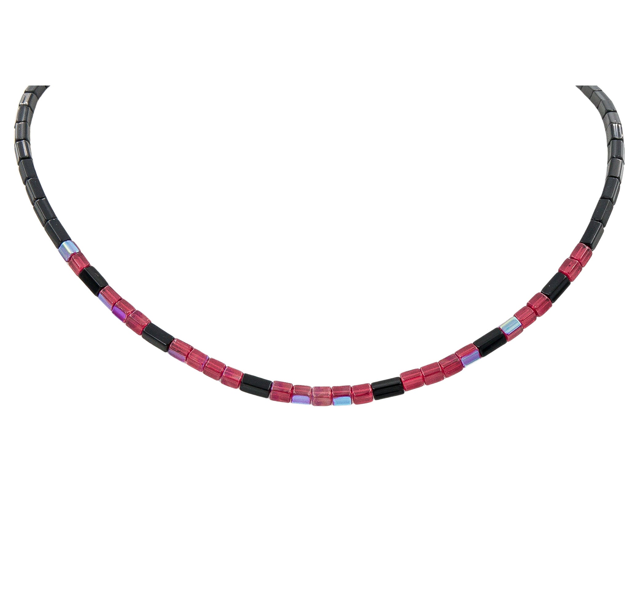 Red & Black Necklace - Fire Polished Czech Glass