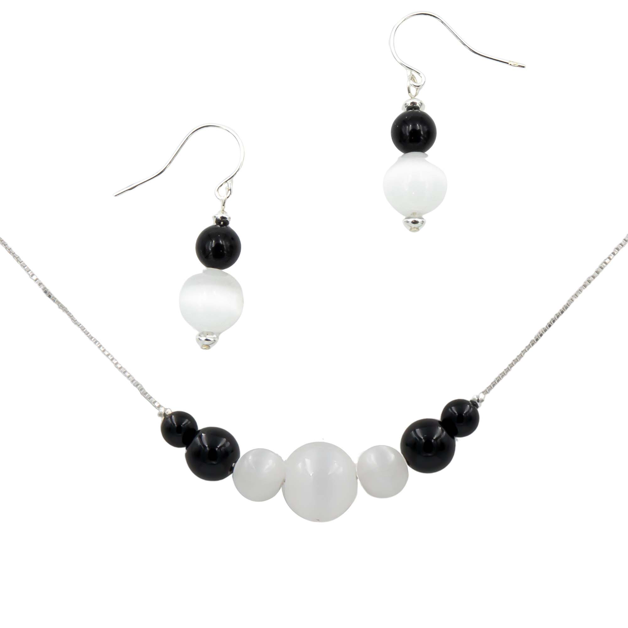 Selenite & Onyx ~ Necklace & Earrings Set