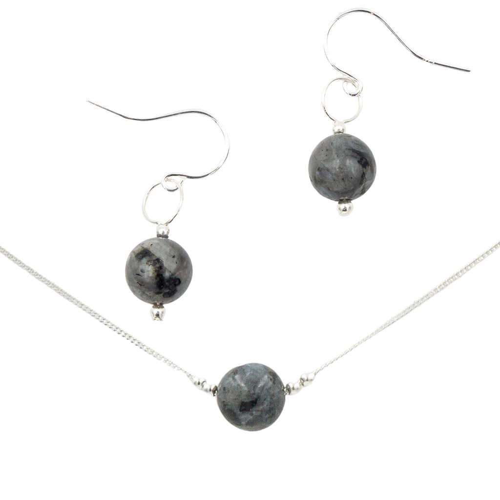 Black Moonstone Solitaires ~ Necklace & Earrings Set
