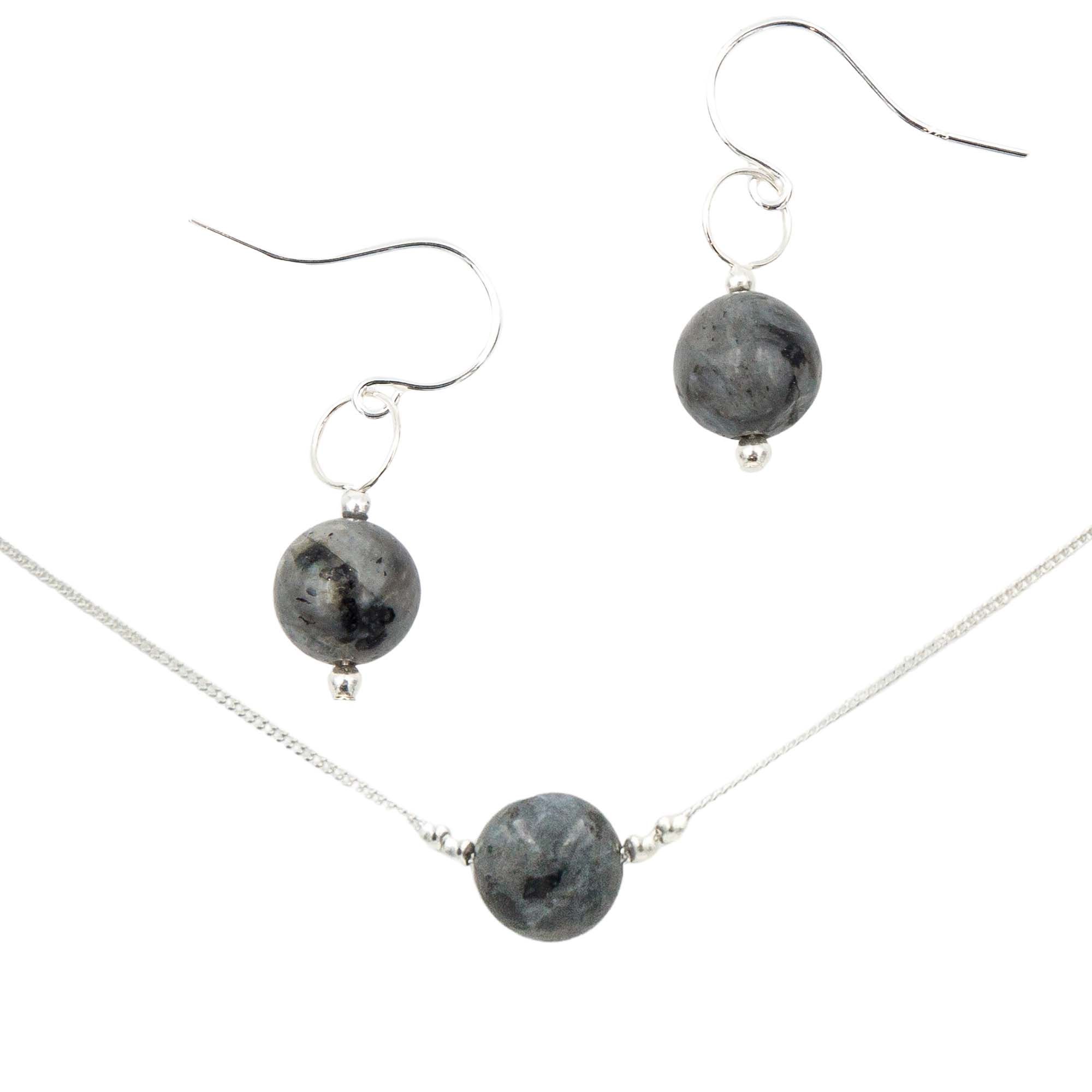 Black Moonstone Solitaires ~ Necklace & Earrings Set