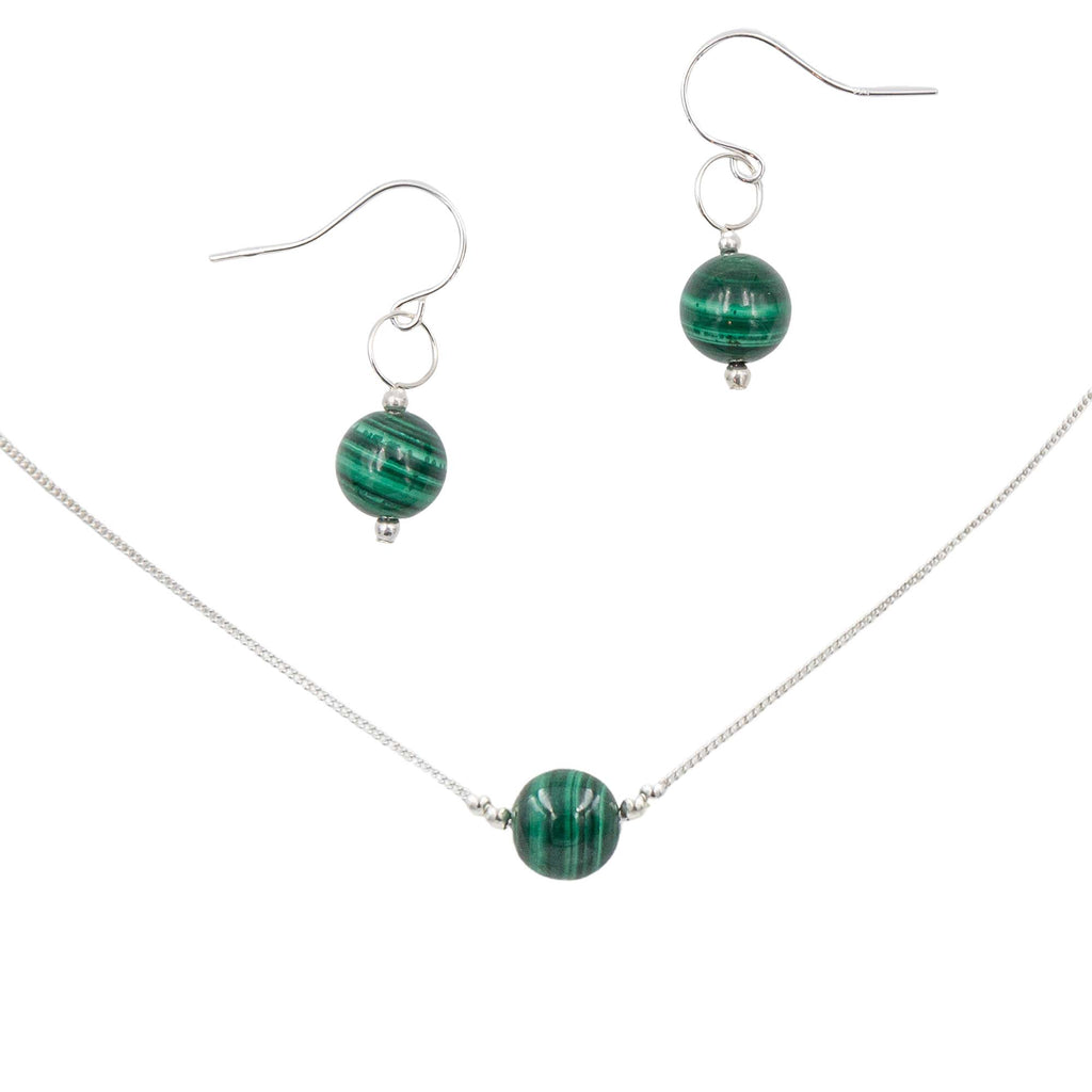 Malachite Solitaires ~ Necklace & Earrings Set