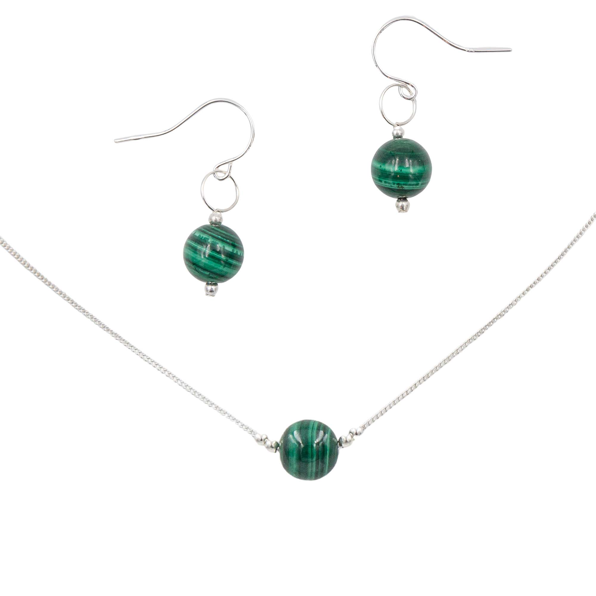 Malachite Solitaires ~ Necklace & Earrings Set