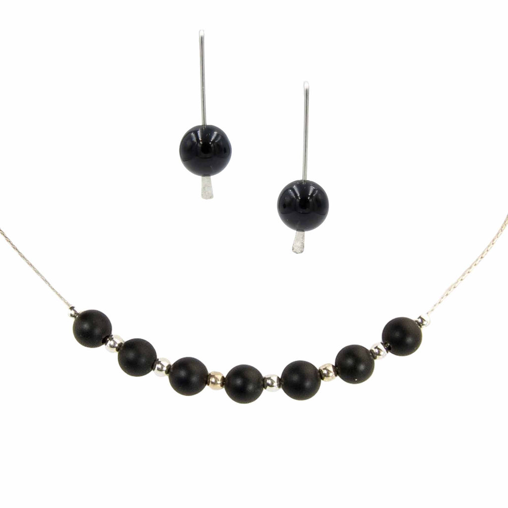 Black & Silver ~ Necklace & Earrings Set