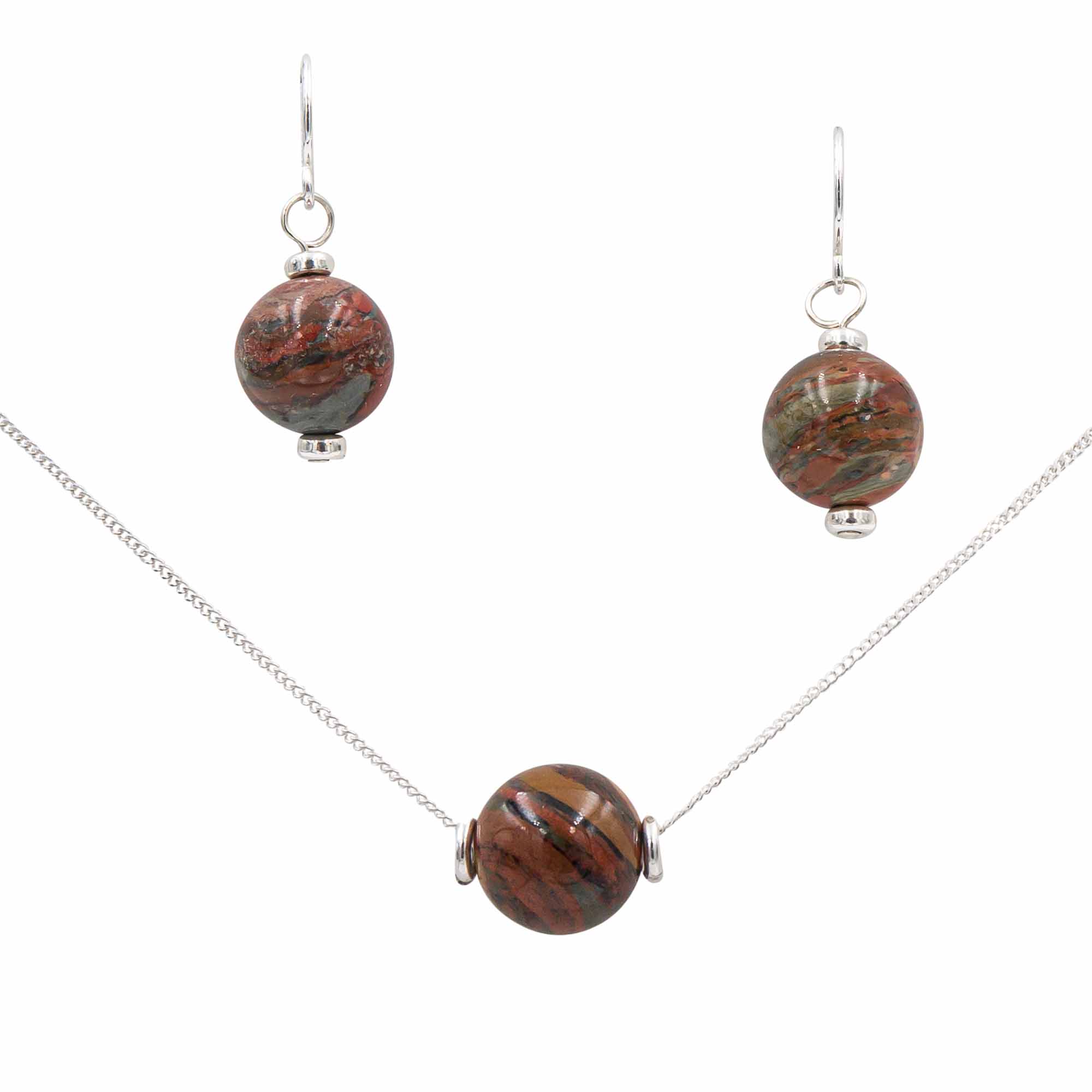 Fire Jasper Solitaire ~ Necklace Earrings Set